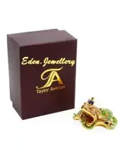 Rare TAYLOR AVEDON Keepsake Trinket Crystal Jewellery Box FROGS & Crown JB1118