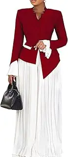 [Unybwonn] Women's Two Piece Suits Sets Dressy Long Sleeve Blazer Palazzo Chiffon Baggy Pants Elegant Business Outfits