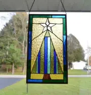 Large Handmade One of a Kind Stained Glass MCM Christmas Tree Holiday Decor