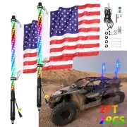 2X 2FT 360°Spiral LED Whip Light Antenna w/ Flag & Remote For Can-Am Dune Buggy