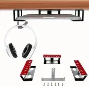 Under Desk Laptop Mount, JEMACHE Aluminium Under Desk Shelf Holder for Laptop, Mac Mini, MacBook with Anti-Scratch Silicone (Silver (with Hook))