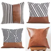 Faux Leather Cushion Covers With Canvas Square Throw Pillow Cases Home Decor