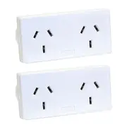 2x HPM Slim Right 10A Mains Power Slimline Twin/Double Powerpoint Adaptor White