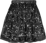 [SPFASZEIV] Girls Sequin Skirt Pleated Sparkly Skirt Elastic Waist Kids Toddler Glitter Dance Skirts for Party 5-14 Years
