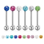 3pc Steel CZ Crystal Coated Ball Barbell Bar Tongue Ring Studs Nipple Piercing