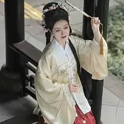 [JIMINISO] Ming Square Collar Front Vest Dress Embroidered Large Size Brocade Gold Flower Horse Face Spring Chinese Top Sets