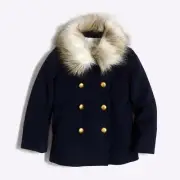 NWT j.crew crewcuts GIRLS' FAUX-FUR COLLAR PEACOAT 4-5 blue