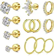 [Briana Williams] 16 Gauge Cartilage Earrings for Women Flat Back Stud Stainless Steel Daith Conch Tragus Helix Piercing Jewelry CZ