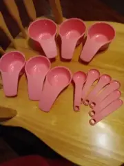 New Pink Tupperware Measuring Cups. and Spoons