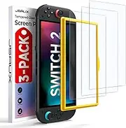 JSAUX Screen Protector for Nintendo Switch 2 (2025), [3-Pack] Ultra HD Glass Protector 9H Hardness Easy to Install with Guiding Frame Scratch Resistant Tempered Glass