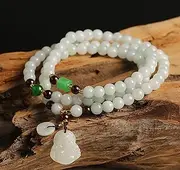 [QSAENHA] Feng Shui Wealth Bracelet Jade Laughing Buddha Bracelet Fei Cui Jade Multi-Gem Lucky Charm Green Jade Bangle Chakra Talisman Multi-Layer Crystal Bracelet for Money Luck/1939