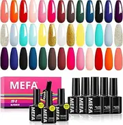 MEFA Gel Nail Polish Kit,23 Pcs Pink Blue Black Glitter White Gel Polish Collection Summer Starter Kit Navy Blue Nail Polish Classic Colors with Glossy & Matte Top Base Coat Nail Art for Manicure
