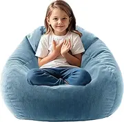 3FT Memory Foam Bean Bag Chairs for Teens or Adults with Filling Bean Bag Sofa with Handle Super Soft Washable Corduroy Fabric Lazy Sofa 3 Foot Blue
