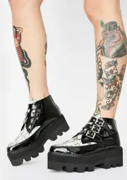 [T.U.K.] Black Snakeskin Buckle Dino Lug Platform Creepers