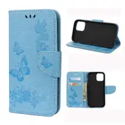 For iPhone 12 Pro Max Case, Vintage Floral Butterfly Folio PU Leather Case,Card Slot, Wallet, Lanyard, Blue