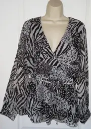 NEW WomensNEW LOOK CURVESblack mix tie chiffon wrap top blouse size 18