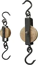 WHW Whole House Worlds Retro Rustic Hay Pulley Hook, Vintage Reproduction, Black Cast Iron, Solid Mango Wood, 10.75 and 7.75 Inches Long