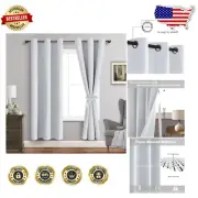 Blackout Grommet Curtains for Living Room, 42x72, Stylish Greyish White Panels