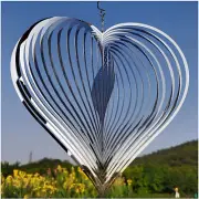 Wind Spinner Outdoor Metal Decorations,Silver Heart Wind Spinners for Yard and G
