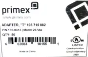 BOX OF 50, Primex 135-0313 267A4 InLine Modular T Adapter Jack, 2 for 1, 4-Cond.