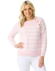 [Fella Hamilton] Shelley Stripe Button Sweater in Pink