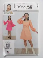 Know Me R11720 Sweetheart-Neck Dress w Bow, Bishop Sleeves Sz 8-16 UNCUT ME2021
