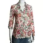 DNA Couture Blouse Size S Mesh Floral long Sleeve Roll Tab sleeve Collar Sheer