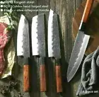 Santoku Chef Nakiri Kiritsuke Knife Set Handmade Forged Steel Wood Handle Slice