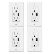 5.8A High-Speed USB TypeC/A Wall Outlet Charger 15A Duplex TR Receptacle Plug ×4