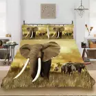 Grassland Elephant 3D Quilt Duvet Doona Cover Set Single Double Queen King Print