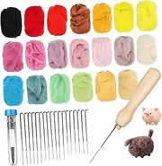 jojofuny 1 Set Wool Felting Kit for Beginners Colors of Wool Roving Felting Needles Various Thicknesses Complete for Crafting Animal Figurines and Creative Projects