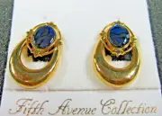 Butler Fifth Avenue Collection FAC Genuine Paua Shell Gold Tone Clip Earrings