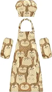 AIXIWAWA Kids Apron Chef Hat Set, Child Kitchen Bib Aprons Adjustable for Cooking Baking Painting (Cute Kawaii Hedgehogs)
