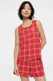 Peter Alexander Red Windowpane Tank Top T-shirt and Shorts PJ set