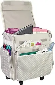 Everything Mary Collapsible Rolling Craft Bag, Tan - Wheeled Scrapbook Tote for Scrapbooking & Art - Travel Organizer Storage Bin for Paper, Glue, Tape - Roller Cart for Teachers & Medical