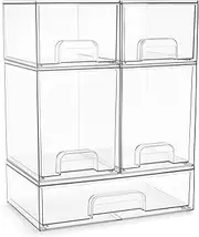 Sorbus Acrylic Storage Containers - 5 Pack, Stackable Storage Bins Set for Bathroom Organization - Clear Acrylic Drawer Organizers - Makeup Case Pull-Out Drawers (7.6’’ and 4.4’’ Tall and 12.1’’ Wide)