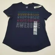 New Girls Old Navy Awesome Navy Blue Short Sleeve Graphic Shirt Size S 6-7