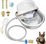 PORIYA 4L Auto Animal Drinking Water Bowl,with Float Valve,Auto Fill&Large Capacity Waterer Kit,for Cow Dog Horse Chicken Livestock Water Trough Dispenser (Silvery, Pipe +Drinking Bow)