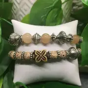 2 PC Handmade Bohemian Beaded Stackable Stretch Bracelet Set New Free Ship 5016