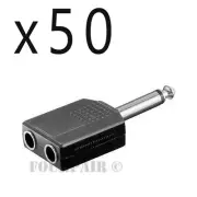 50 Pack 1/4" Dual Mono Female to 6.35mm Mono Male Plug Audio Y Splitter Adapter