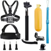 Universal Action Camera Accessories Bundle Head Chest Strap Mount/Selfie Stic...