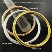 Gold Bangle 18ct Filled & 925 Sterling Silver Filled Solid 6mm Cuff Bracelets