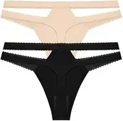 [OFFSUM] Women's Thong Panties - 2Pcs/Set Floral Lace Embroidery Ultra Thin Thong Panties High Waisted Solid Color Large Size G-String Underpant Clothing