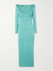 [Alex Perry] Alex Perry - Linden Wrap-effect Satin-crepe Midi Dress - Green - UK 8 UK 8 Green