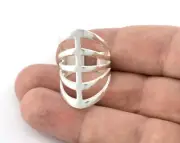 Ring Filigree Adjustable Ring Shiny Silver Plated Brass 8.5US size 2091