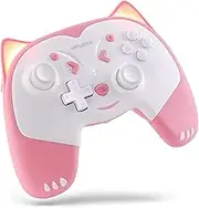 KINVOCA Wireless Controller for Nintendo Switch/Switch Lite, Cute Pro Controller with Turbo,Motion,Vibration,Wake Up,Headphone Connector and Breathing Light - Pink