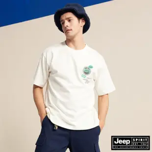 【JEEP】男裝 品牌LOGO休閒厚磅短袖T恤(白色)