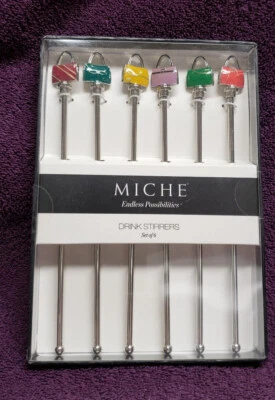 Miche DRINK STIRRERS Set of 6 - Painted Enamel Swizzle Sticks RARE NIP