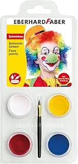 Eberhard Faber 579024 - Clown Makeup Paint Set with 4 Colours, Brush and Instructions, Water Soluble, Quick Drying, Make-Up Set for Children and Adults for Painting Faces