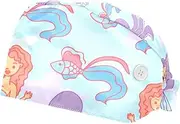 [WOSHJIUK] Working Hat 2 Pack Scrub Caps for Women,Mermaids Octopus Seahorse Starfish,Tie Back Cap Adjustable Scrub Hat
